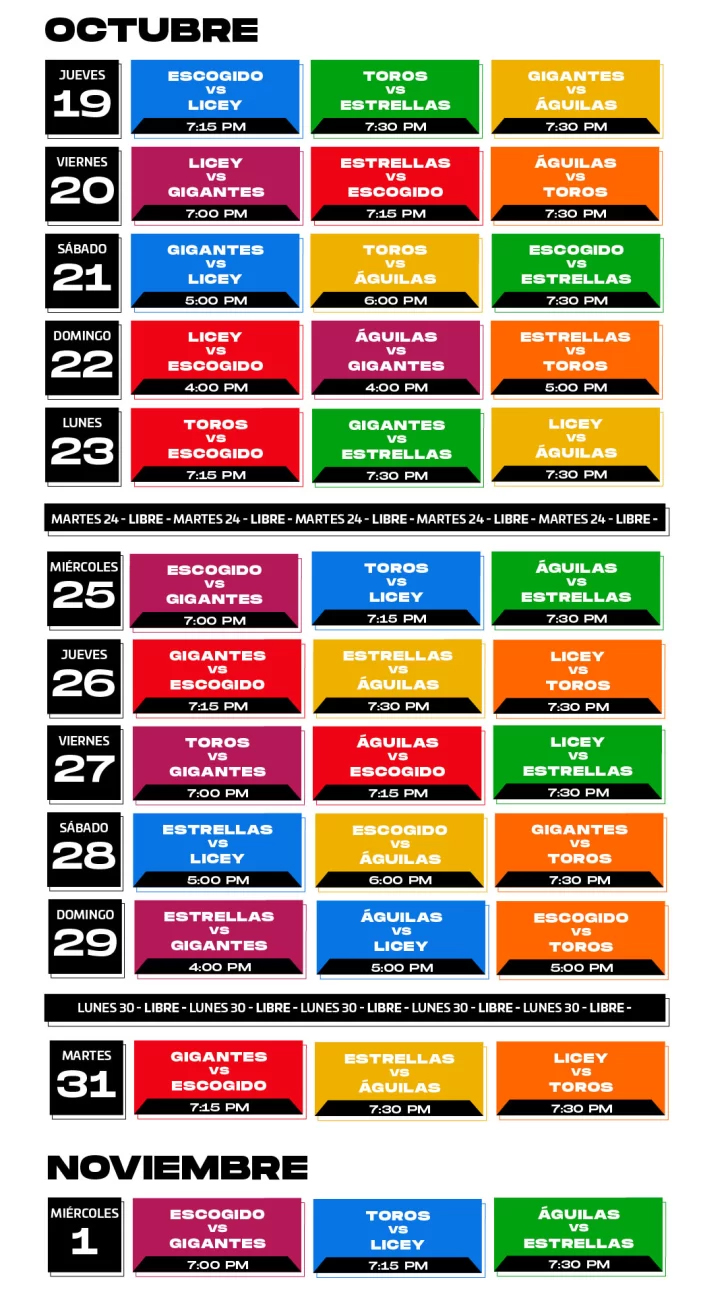 Calendario lidom temporada 2023-2024
