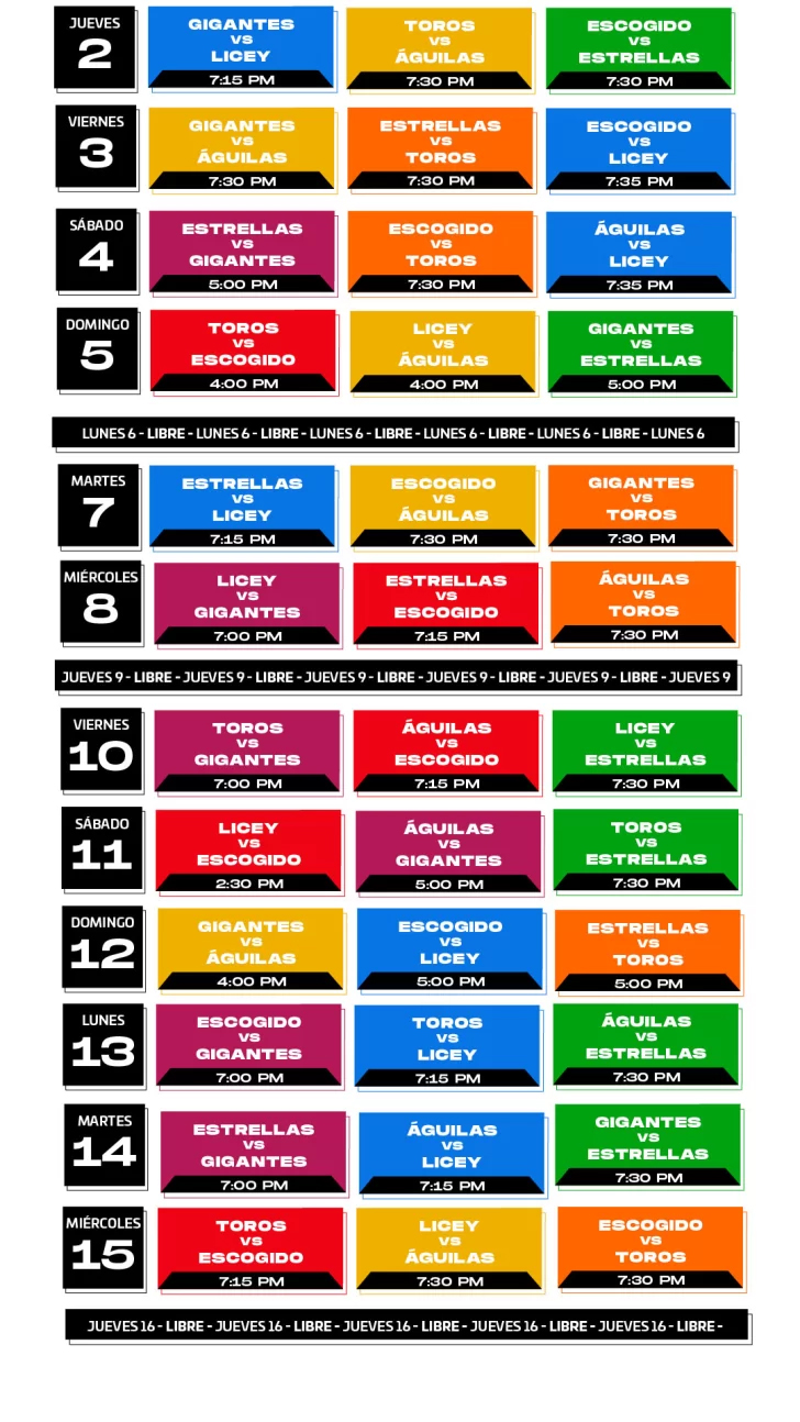 Calendario lidom temporada 2023-2024