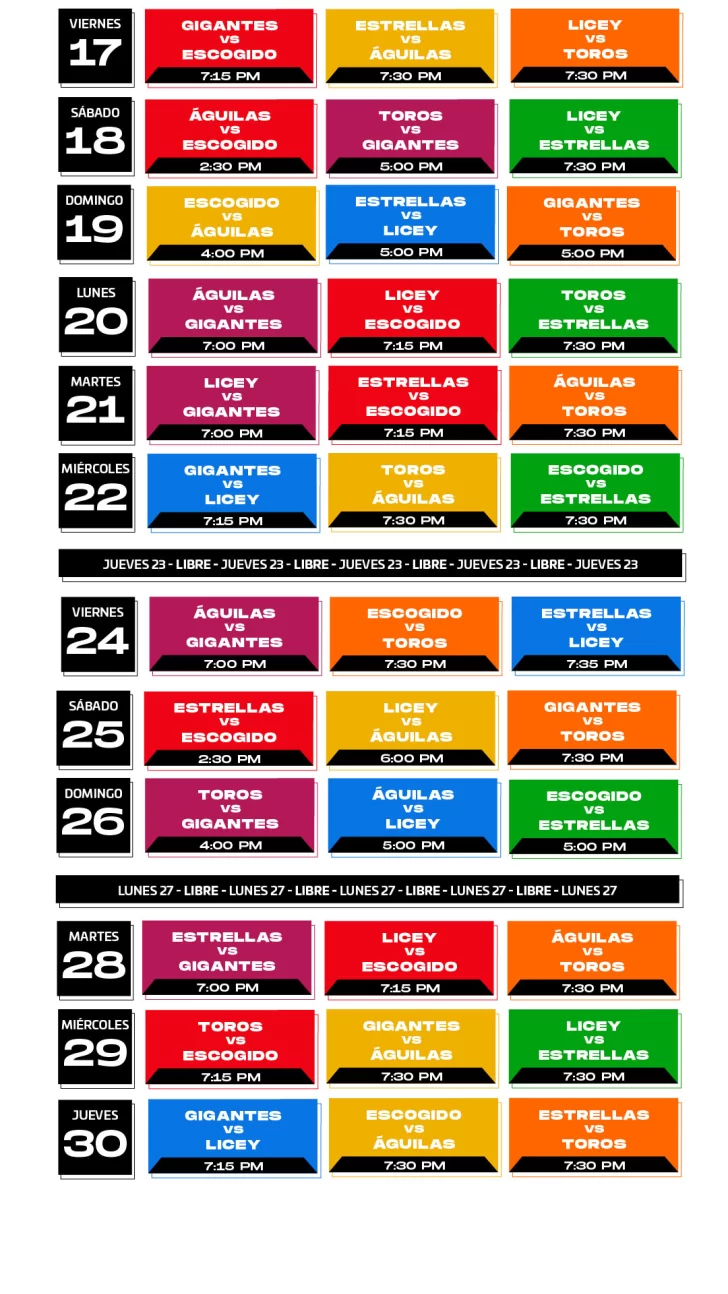 Calendario lidom temporada 2023-2024