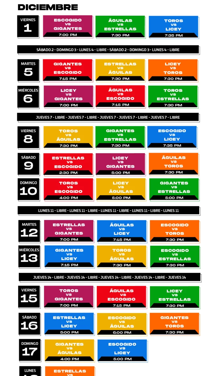 Calendario lidom temporada 2023-2024